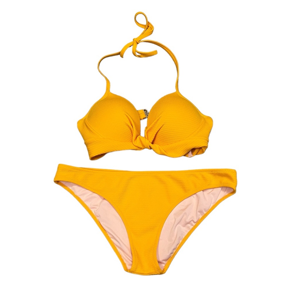 Shade & Shore Halter Bikini, Mustard Yellow, Size Medium